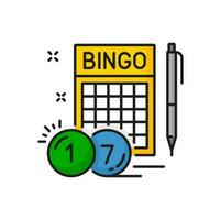 bingo loterij kaart en pen, lotto gokken spel vector