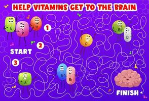 labyrint doolhof spel met tekenfilm vitamine karakter vector