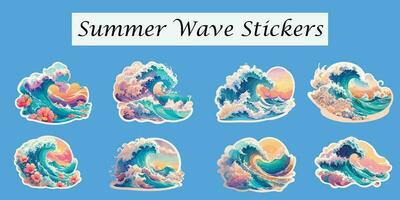 zomer oceaan Golf stickers strand eiland zonsondergang clip art vector