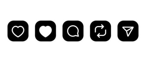 Leuk vinden, opmerking, opnieuw posten, en delen icoon vector in plein achtergrond. sociaal media elementen