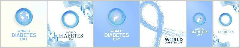 reeks van wereld diabetes dag groet kaarten en sociaal media verhaal ontwerpen, gevierd Aan november 14. diabetes dag concept plein kaart en verticaal affiches. vector illustratie. eps 10.