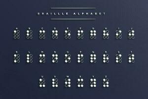 elegant braille Engels alfabet Aan elegant donker blauw achtergrond. abc gids voor Blind en visueel verminderd mensen. braille brieven net zo stippen. vector illustratie. eps 10.