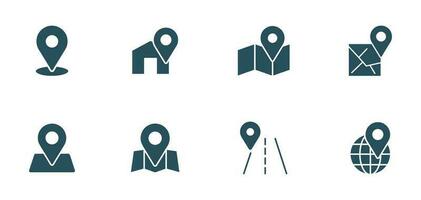 kaart pin en navigatie icoon set. symbool van Mark plaats pictogrammen, huis, route, gelegen illustratie vector