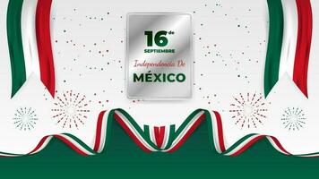 decoratief 16 de septiembre independencia de Mexico groet Aan zilver bord met golvend Mexicaans nationaal vlaggen linten vector