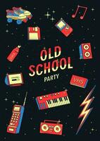 oud school- elementen set. retro en disco illustratie met synthesizers, plakband recorder, telefoon vector