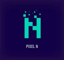 creatief pixel brief n logo. uniek digitaal pixel kunst en pixel explosie sjabloon. vector