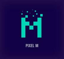 creatief pixel brief m logo. uniek digitaal pixel kunst en pixel explosie sjabloon. vector