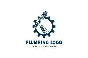 wijnoogst loodgieter uitrusting logo sjabloon ontwerp, loodgieter reparatie vector illustratie