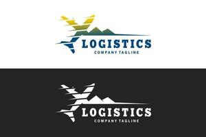 logistiek vliegtuig logo ontwerp, snel vliegtuig icoon met berg natuur combinatie vector