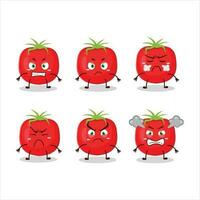 tomaat tekenfilm karakter met divers boos uitdrukkingen vector