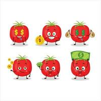 tomaat tekenfilm karakter met schattig emoticon brengen geld vector