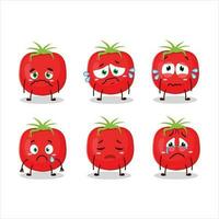 tomaat tekenfilm in karakter met verdrietig uitdrukking vector