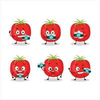 fotograaf beroep emoticon met tomaat tekenfilm karakter vector