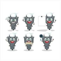 tekenfilm karakter van zwart plug met divers chef emoticons vector