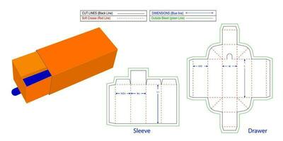 gemakkelijk opvouwbaar lade stijl mouw geschenk doos sieraden karton geschenk dozen, dieline sjabloon en 3d vector het dossier