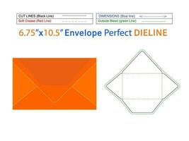 Op maat envelop 6.75x10.5 inch dieline sjabloon en 3d envelop bewerkbare gemakkelijk aanpasbaar vector