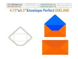 envelop 4.75x8.5 inch dieline sjabloon en 3d envelop bewerkbare gemakkelijk aanpasbaar vector