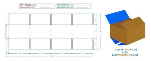 mailer Verzending doos gegolfd Op maat doos dieline sjabloon en 3d doos vector