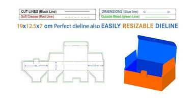 chirurgisch masker doos perfect dieline en 3d doos vector het dossier 19x12.5x7 cm doos dieline ook aanpasbaar en bewerkbare