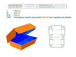 heet hond doos medium grootte perfect dieline 12 X 6.5 X 7.5 cm doos gestanst sjabloon zelf montage milieuvriendelijk, Nee lijm nodig zijn doos, snel voedsel hamburger doos vector