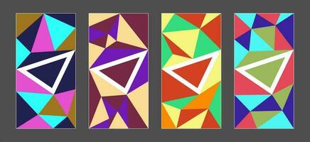 vier kleurrijk banners met meetkundig driehoek vorm ontwerpen vector