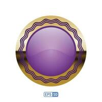 3d goud kader luxe diep Purper cirkel insigne, label. vector