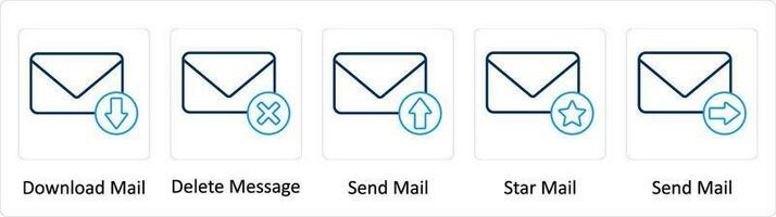 een reeks van 5 extra pictogrammen net zo downloaden mail, verwijderen bericht, sturen mail vector