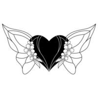 monochroom bloemen vlinder hart logo ontwerp vector