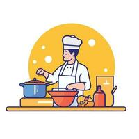 chef Koken in de keuken, vlak kunst ontwerp vector