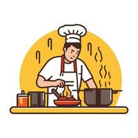 chef Koken in de keuken, vlak kunst ontwerp vector