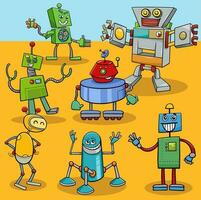 cartoon grappige robots en droids karakters groep vector