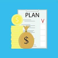 plan checklist groei geld. financiën plan en verdiensten voorraad financieel. vector illustratie