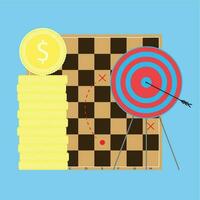 financiën strategie naar doel. doelwit ande schaak bord, doel bedrijf. vector illustratie