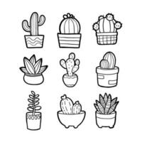 tekening reeks tekenfilm cactus kinderkamer decoratie, zwart lijn hand- getrokken voor kleur en ieder ontwerp. vector illustratie van kind kunst.