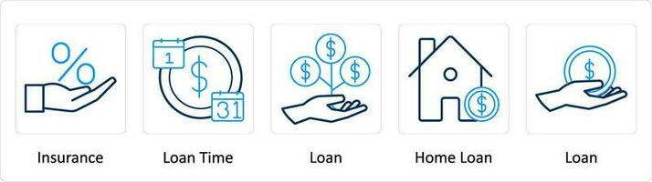 een reeks van 5 extra pictogrammen net zo verzekering, lening tijd, lening vector