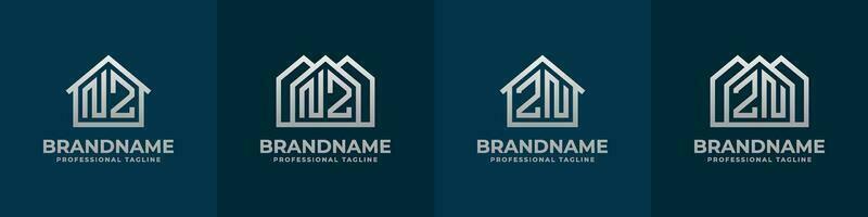 brief nz en zn huis logo set. geschikt voor ieder bedrijf verwant naar huis, echt landgoed, bouw, interieur met nz of zn initialen. vector