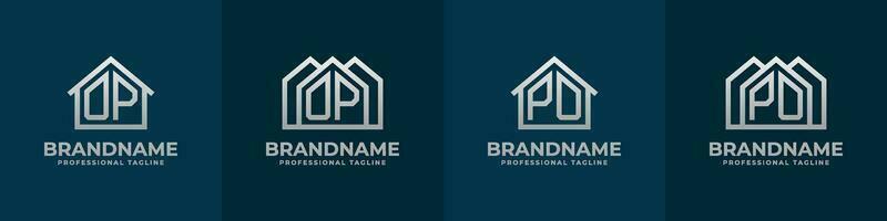 brief op en po huis logo set. geschikt voor ieder bedrijf verwant naar huis, echt landgoed, bouw, interieur met op of po initialen. vector