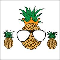 vector illustratie ontwerp van drie ananas vervelend bril en kronen Aan een wit achtergrond. geschikt voor logo's, pictogrammen, t-shirt ontwerpen, stickers, concepten, affiches, websites, advertenties.