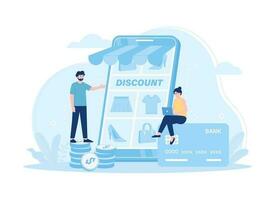 kleinhandel korting en online winkel betaling methode concept vlak illustratie vector