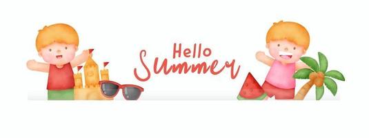 zomerbanner met zomerelementen in papierstijl vector