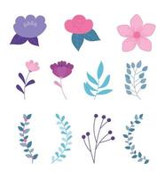 bloemen tak bladeren botanische natuur pictogrammen vector