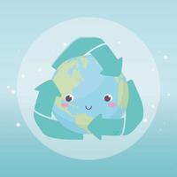 wereld met recycle pijlen milieu ecologie cartoon design vector