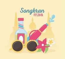 songkran festival waterpistool zonnebril drinkfles bloemen viering vector