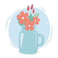 mason jar bloemen decoratie met handvat vector