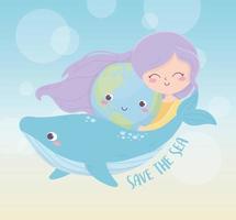 schattig meisje wereld walvis zee milieu ecologie vector