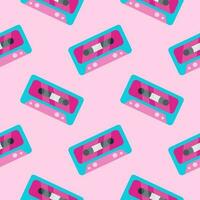 90s naadloos patroon retro cassette in vlak tekenfilm stijl. roze retro muziek- achtergrond vector