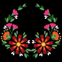 bloemen Mexicaans borduurwerk in de het formulier van een krans Aan een zwart achtergrond vector