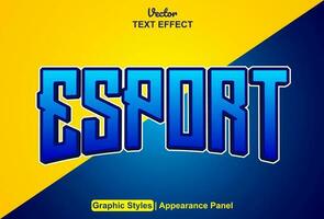 esport tekst effect met blauw grafisch stijl en bewerkbaar. vector