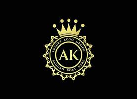 eerste ak brief Koninklijk luxe logo sjabloon in vector kunst. ak eerste brief goud kalligrafische vrouwelijk bloemen hand- getrokken heraldisch monogram antiek wijnoogst stijl luxe logo ontwerp premie vector