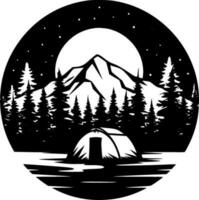 camping - zwart en wit geïsoleerd icoon - vector illustratie
